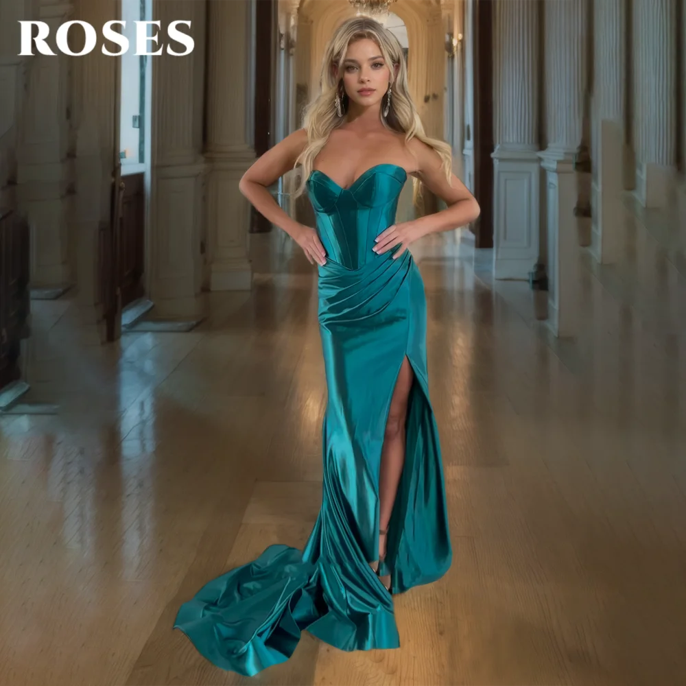 

Lily Green Elegant Prom Gown Sweetheart Backless Party Dress Satin Side High Split Mermaid Evening Dresses 프롬 드레스 Customized