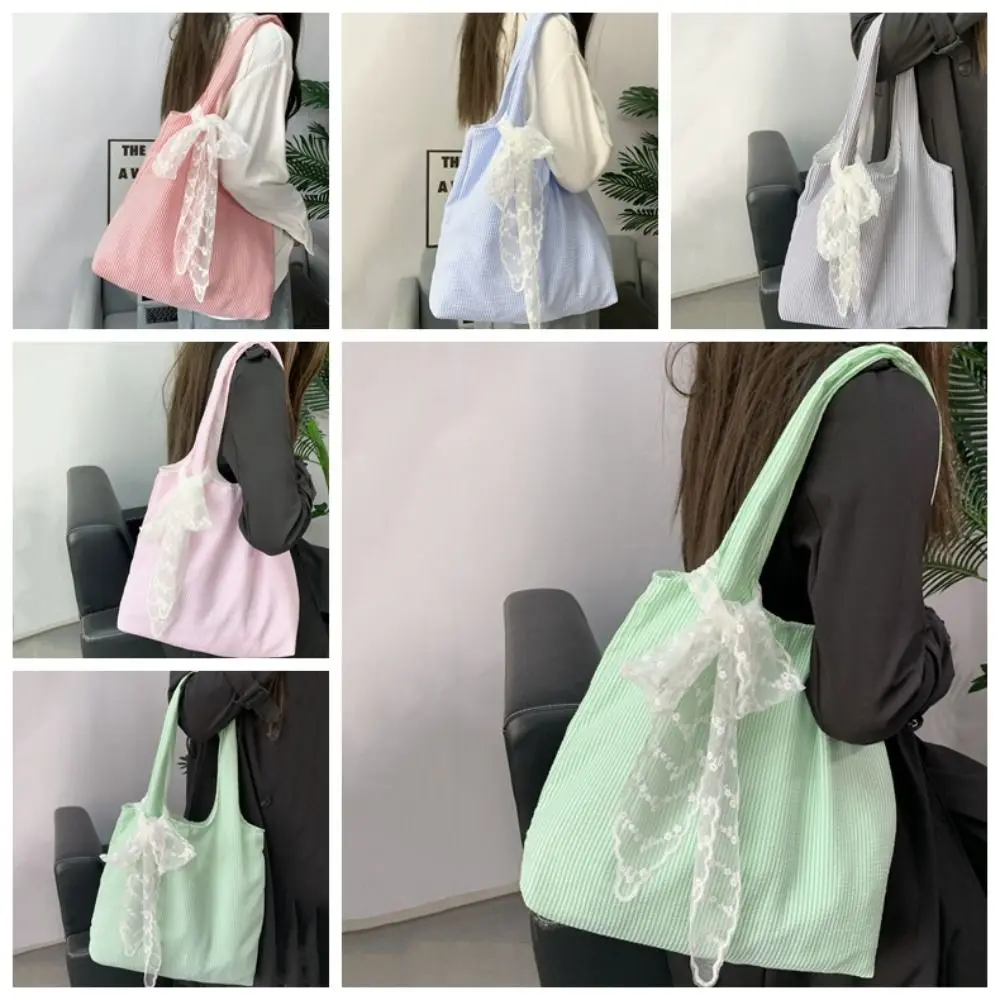 Gestreifte Umhängetasche aus Segeltuch im literarischen Stil, koreanischer Stil, Hobo-Tasche aus Segeltuch, frische Farbe, Einkaufstasche, große Kapazität, Unterarmtasche im Freien