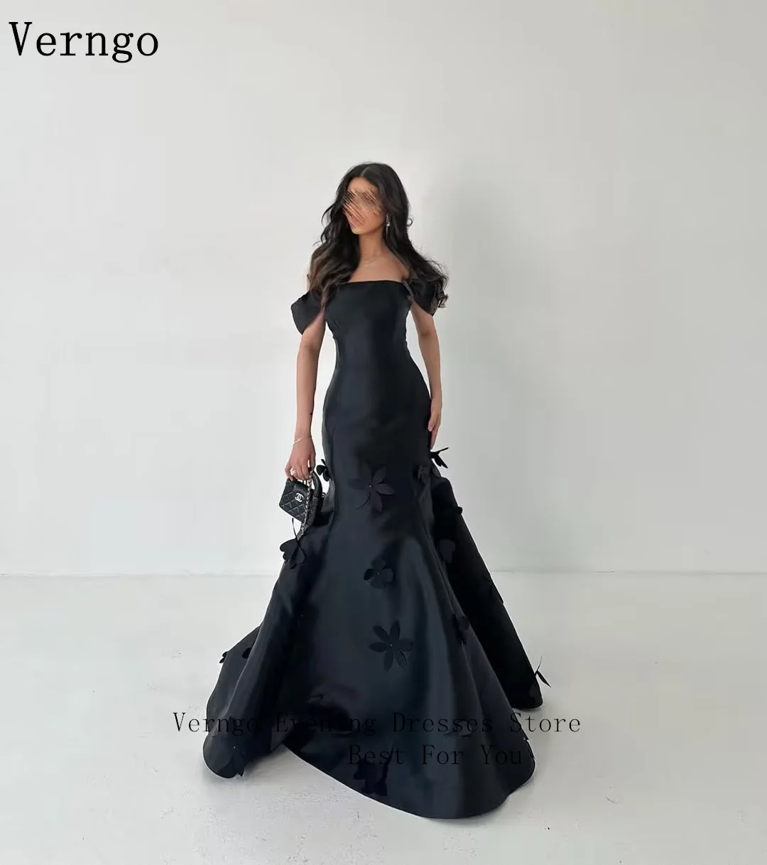 Verngo Zwart Satijnen Avondjurk Uit De Schouder Zeemeermin Applicaties فسات Bravo Juanة Maxi Formele Gelegenheidsjurk Aangepast