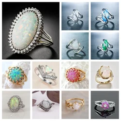 Trendy Female Fire Artificial Opal Ring Wedding  Elegant Jewelry For Party Simple s Gift  Girl Dropshipping