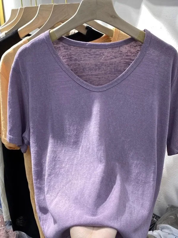 

Loose Short Sleeve T-Shirt Women's plus Size Fashionable Versatile Short Style Half Sleeve Clavicle Top Color round Neck