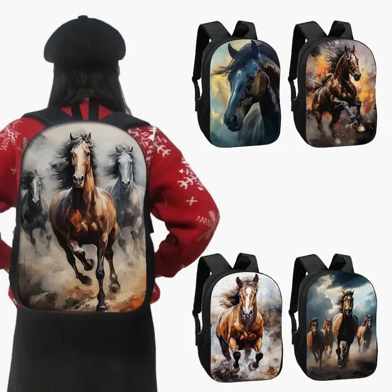 

16 Inch War Horse Backpack Running Horse Children School Bags for Boys Girls Animals Pony Rucksack Bookbag Laptop Bag Daypack