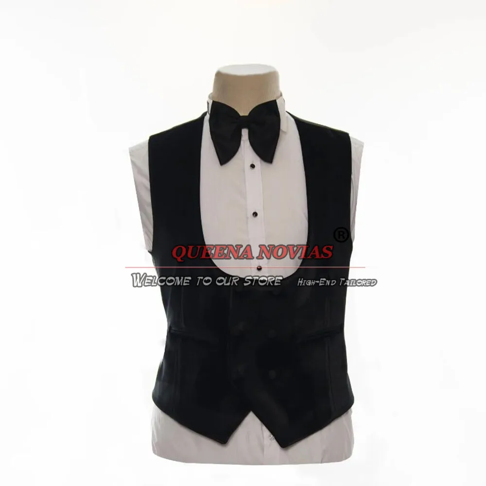 Black Men's Suits For Wedding Custom Made Applique Shawl Lapel Jacket Vest Pants 3 Pieces Formal Dinner Party Groom Tuxedos 2024