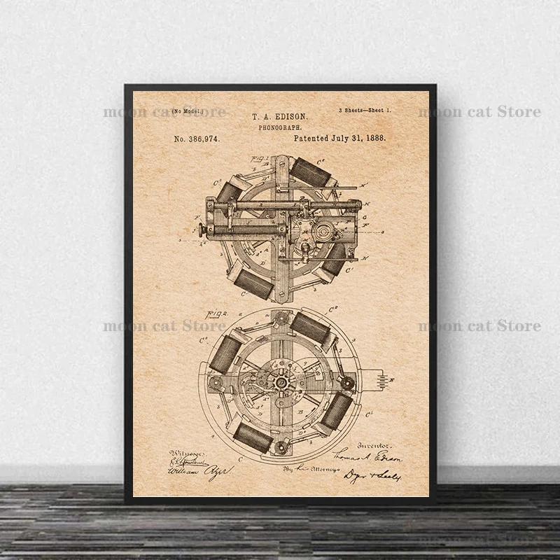 Vintage Thomas Edison Dynamo/lampa elektryczna Patent szkic plakat inżynier płótno malarstwo drukuje zdjęcia ścienny dekoracje do domowego biura