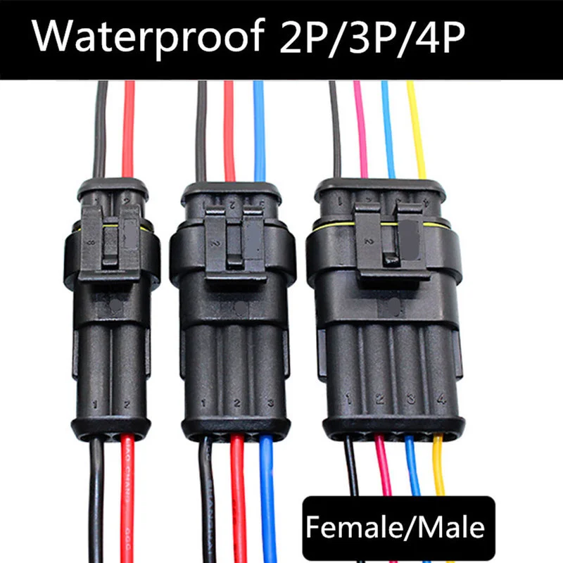 2/3/4 Pin Car Connector Waterproof Electrical Connector Male and Female Way 18 AWG Wire Harness Plug Socket Kit