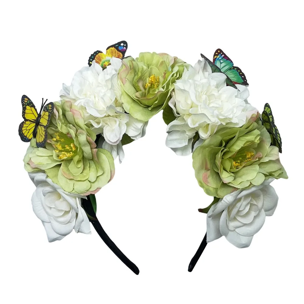 

Trendy Bohemian Flower Hairband Butterfly Headdress Ethnic Style Floral Crown Hair Hoop Wedding Party Headpiece