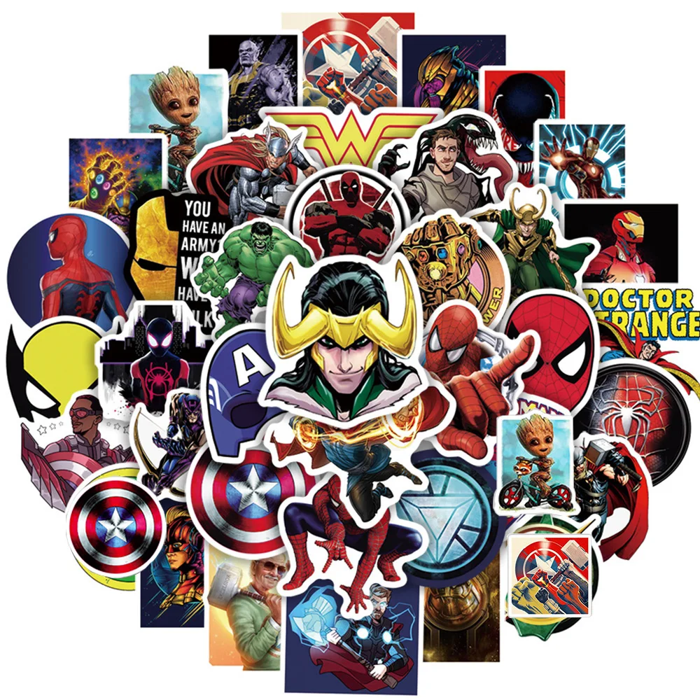 10/30/50/100pcs Mix Cartoon Anime Disney Marvel Stickers Spiderman The Avengers Superhero Decal Skateboard Laptop Car Sticker