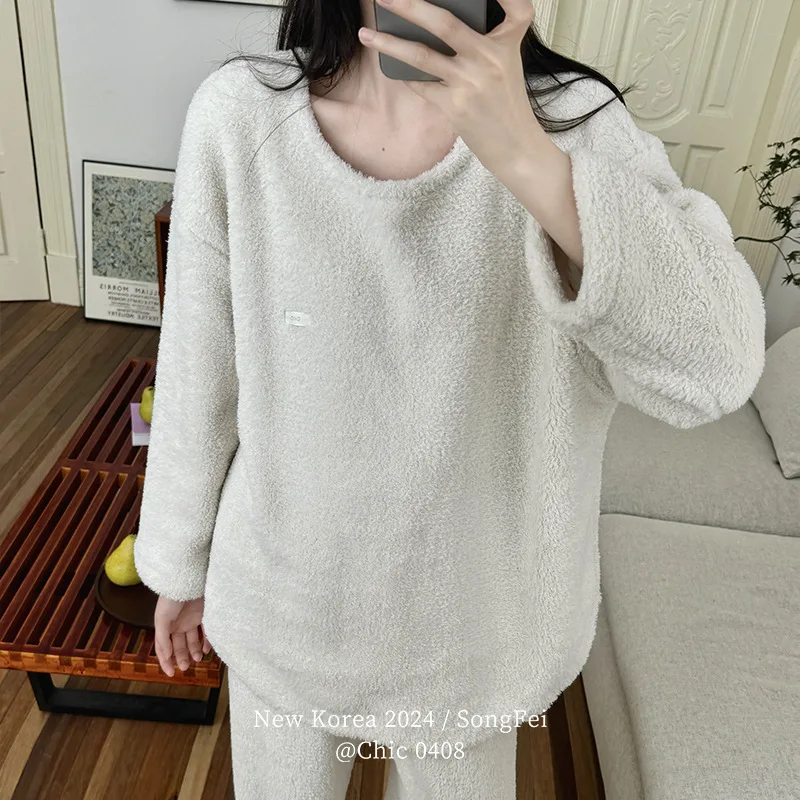 طقم بيجامة نسائي من Pjs بيجامة شتوية دافئة ملابس منزلية عصرية، بيجامة لطيفة وردية لطيفة وناعمة