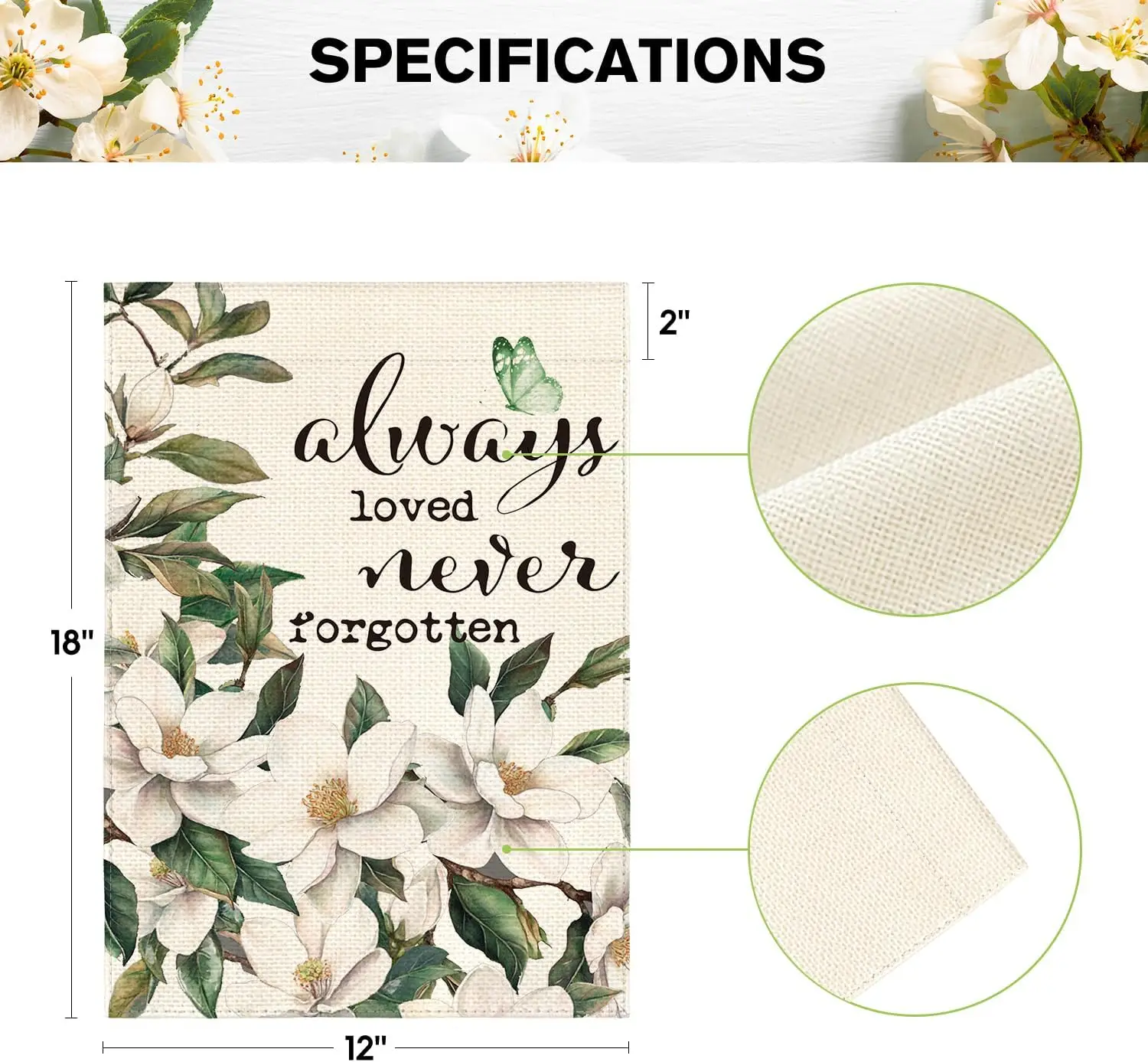 علم حديقة تذكارية من AVOIN colorlife Always Loved Never Forgotten مقاس 12 × 18 بوصة مزدوج الجوانب من الخارج، ساحة ماغنوليا الخارجية Dec ZZJ #3