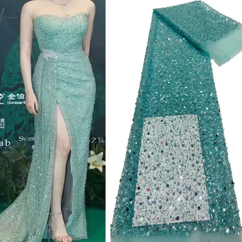 Encrypt Bead Embroidery Mesh Fabric for DIY Sewing Handmade Wedding Dress Stage Costume Clothing Fashion Material Cloth