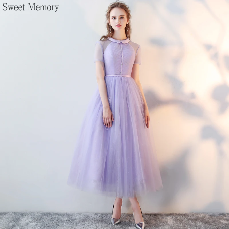 Elegante A-Line Malha De Renda Vestidos De Noite De Tule, Doce Memória, Lilás Roxo, Cinza Claro, Menina Banquete, Formatura, Festa De Casamento