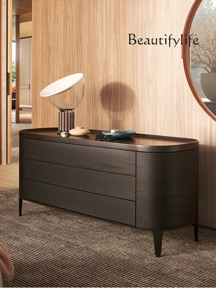 Italian minimalist oval three-bucket cabinet, living room corridor porch cabinet, bedroom multi-function drawer locker