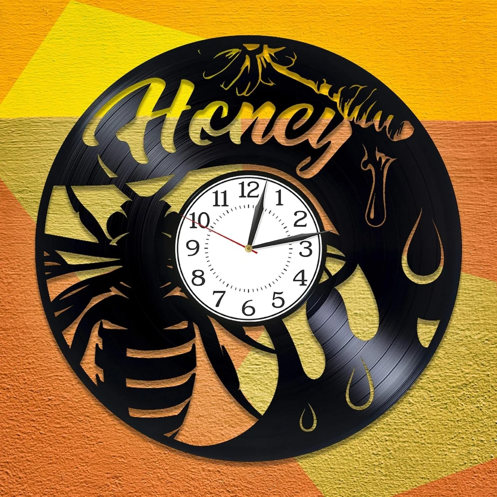 Bee Creative Honey Vinyl Record Wall Clock Bee Original Art Home Decoration Living Room Bedroom Children's Gift Wall Clock
