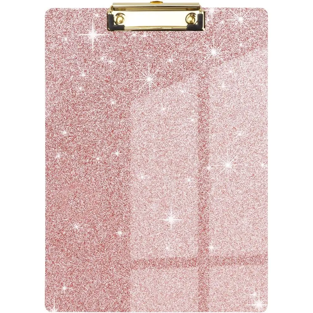 

Rose Gold Glitter Pink Acrylic Letter Size Clipboard, 12.5 x 9 A4, Low Profile Gold Clip for Women & Girls, Office Use