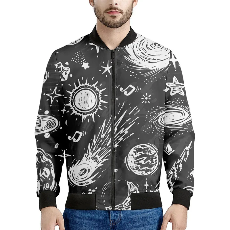 Space Galaxy Pattern Jacket For Men Starry Sky 3D Printed Long Sleeves Harajuku Fashion Oversize Zipper Jackets Streetwear Coat