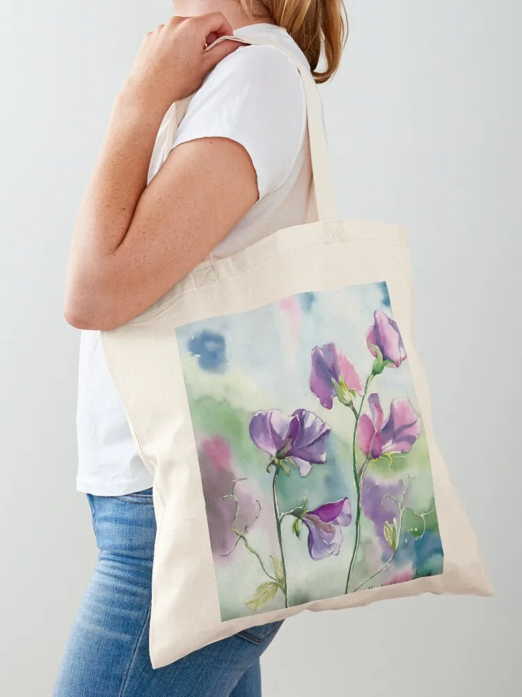 

Sweet Pea Watercolour Painting Tote Bag sacs de shopping Women's bag women bag canvas tote bags