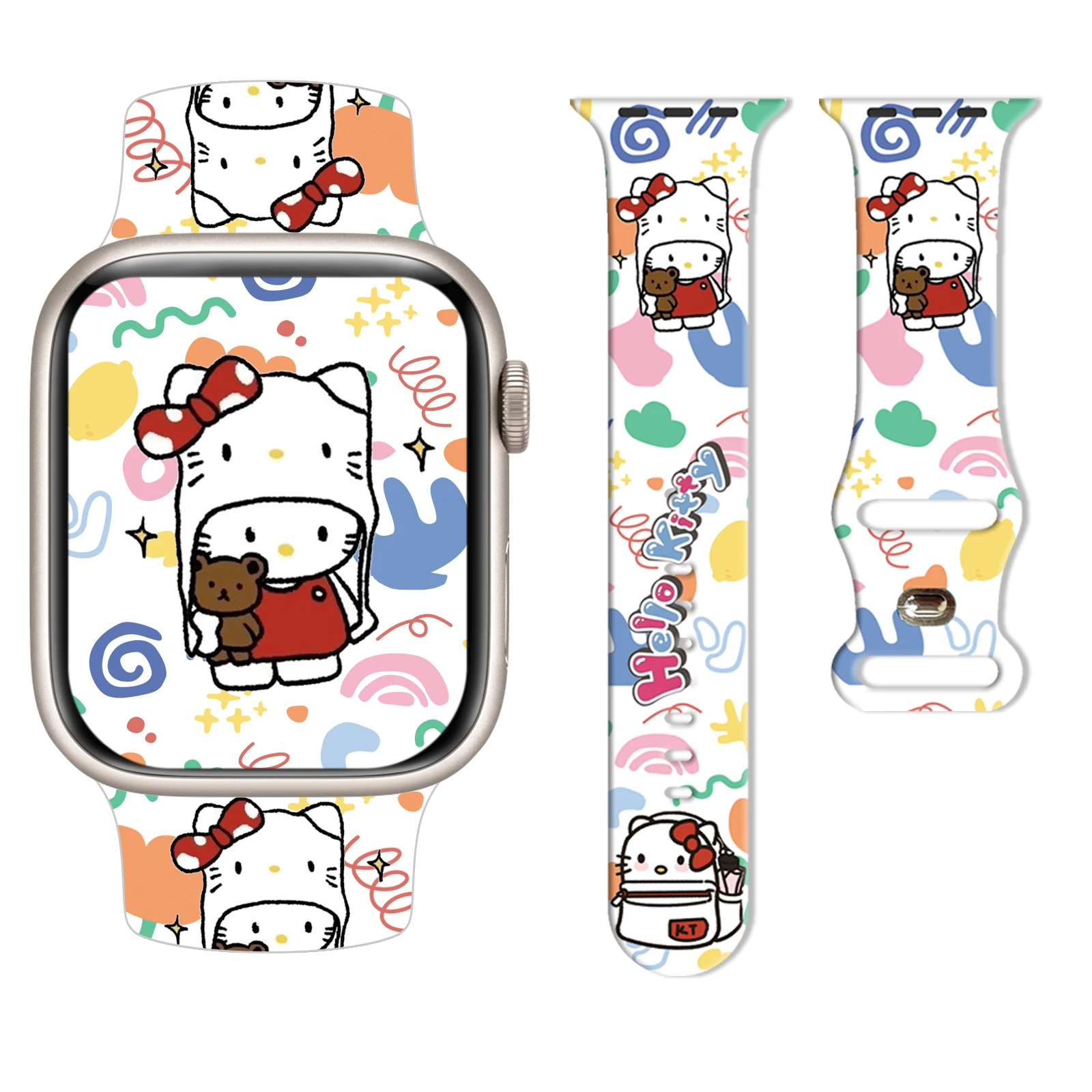 

Sanrio Kuromi & Hello Kitty Cute Theme Print Band for Apple Watch Series 11/10/9/8/7/SE, Soft Silicone 46mm 45mm 44mm 42mm