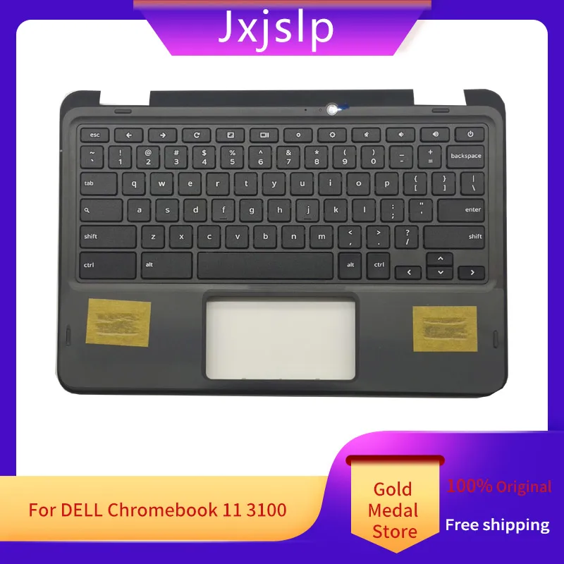 

Jxjslp New Original For Dell Chromebook 11 3100 2in1 with Camera Hole Palmrest US Keyboard Upper Case 0WFYT5 WFYT5