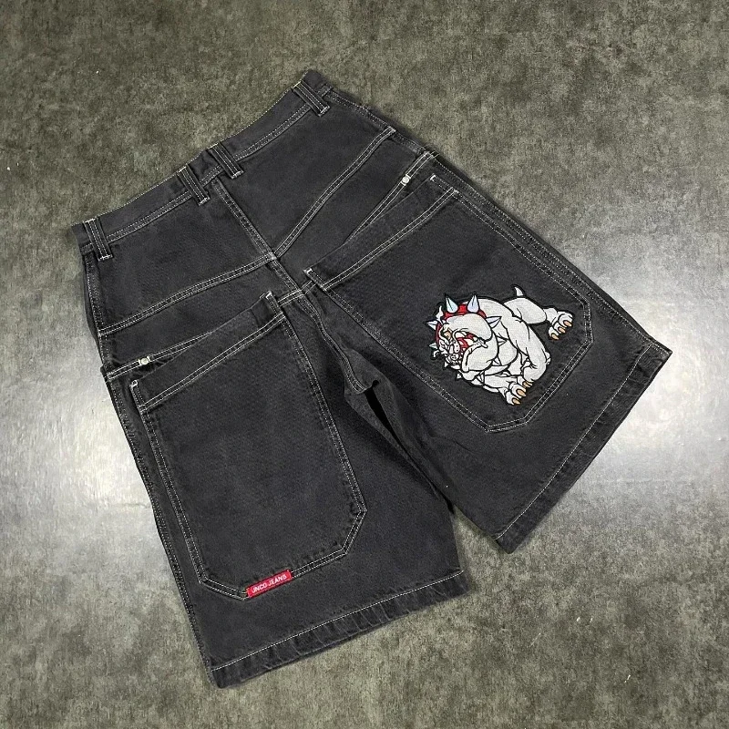 Pola Vintage Pria Wanita musim panas baru Y2K Hip Hop JNCO celana jeans longgar celana Denim Harajuku Gothic Pria celana pendek basket Streetwear