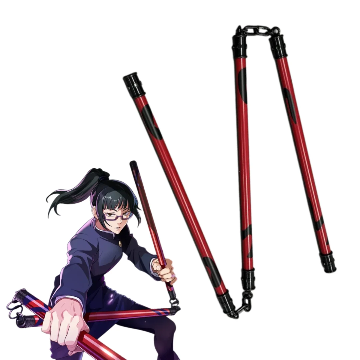 

Аниме-костюмный аксессуар: трость Юн Три Секции (Юдзюцу Кайсен), бамбуковая модель, длина 172 см, для косплея Зенина Маки, на Хэллоуин