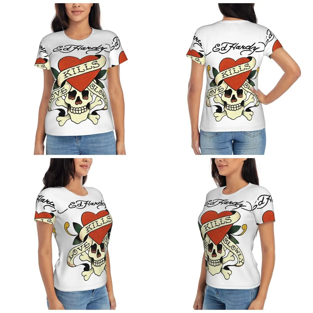 Camiseta Ed Hardy Love Kills Slowly para mujer, camisetas de manga corta, ropa con cuello redondo, camisetas de algodón para verano, ropa de calle