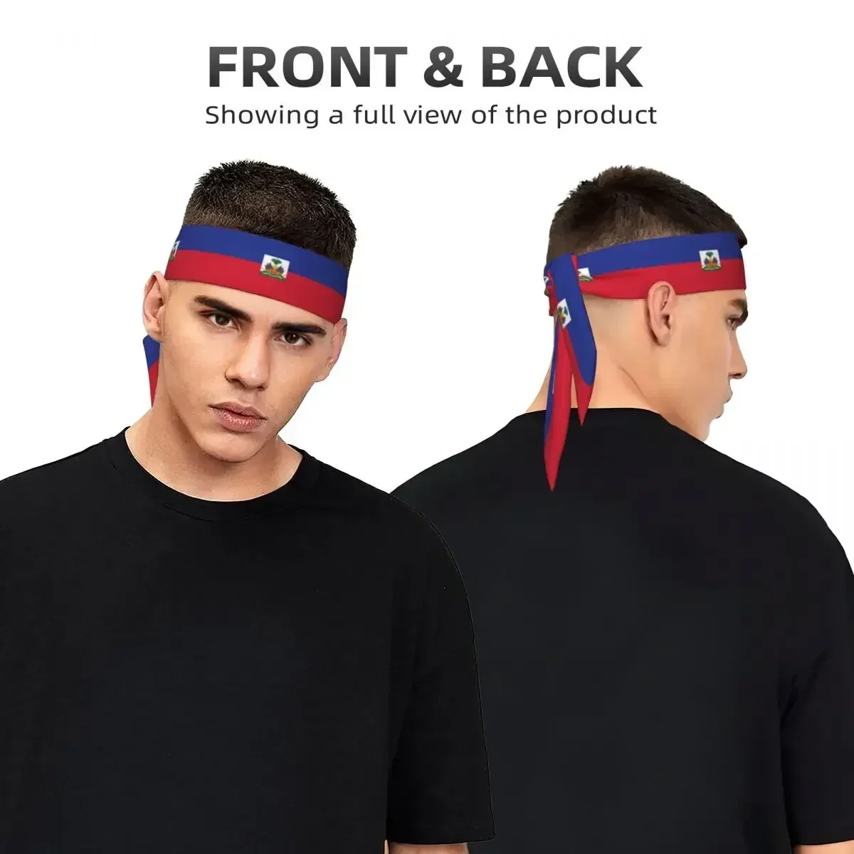 Custom Sports Headband Head Tie Haiti Flag Bandana Sweatbands Yoga Tennis Headwrap view 3