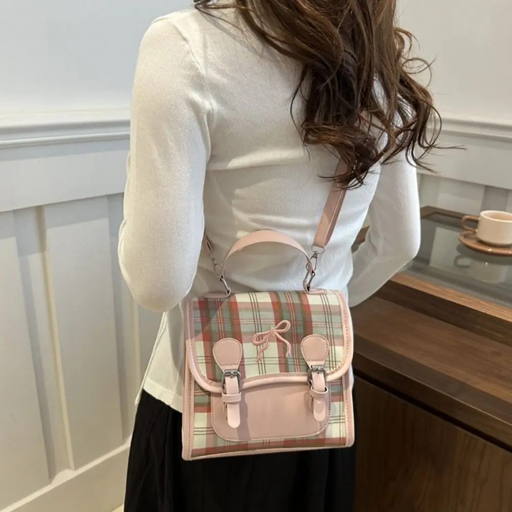 

Портативный рюкзак из искусственной кожи в студенческом стиле, клетчатая сумка, рюкзак с сеткой и бантом, сумка на плечо, школьная сумка для подростков, детская