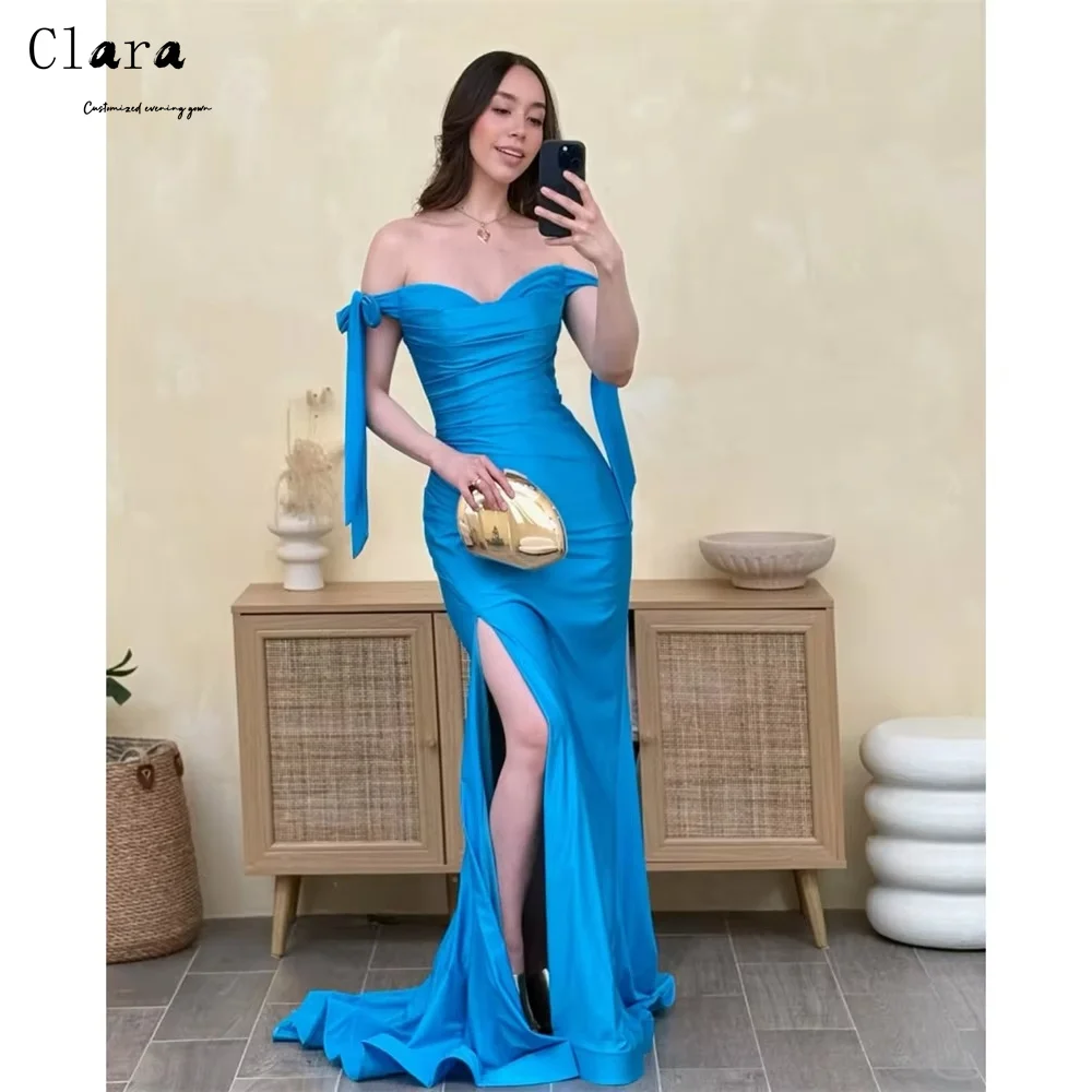 

Clara Custom Sky Blue Side Slit Off-shoulder Fishtail Elegant Dresses for Women Long Party Elegant Chic Woman Evening Dress Prom