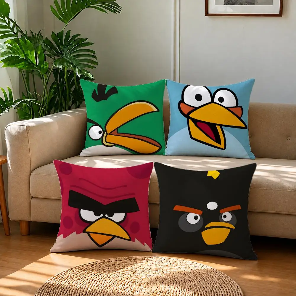 Game Angry Birds Cushion Cover Short Plush Pillowcase, Sofa Bedroom Home Decor & Holiday Gift