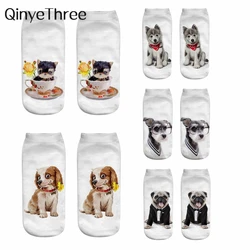 New Women's Happy Funny 3D Printing Cute Cartoon Playful Dog Short Ankle Socks Puppy Sokken Christmas Gift Dropshipping