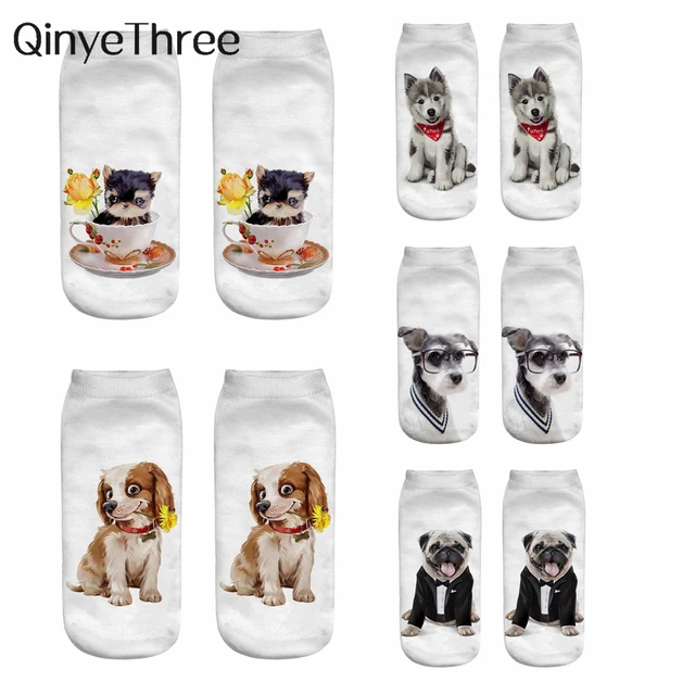 Nowe damskie szczęśliwe śmieszne drukowanie 3D kreskówka zabawny pies krótkie skarpetki do kostki szczeniak Sokken Christmas Gift Dropshipping