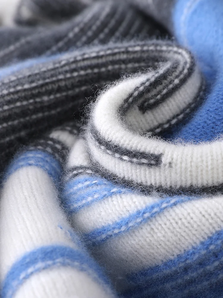 Autumn Winter High Quality Fashion Sweaters/Male Color Contrast  Loose Knitted Pullover 100% Wool Man Casual Round Neck Sweaters