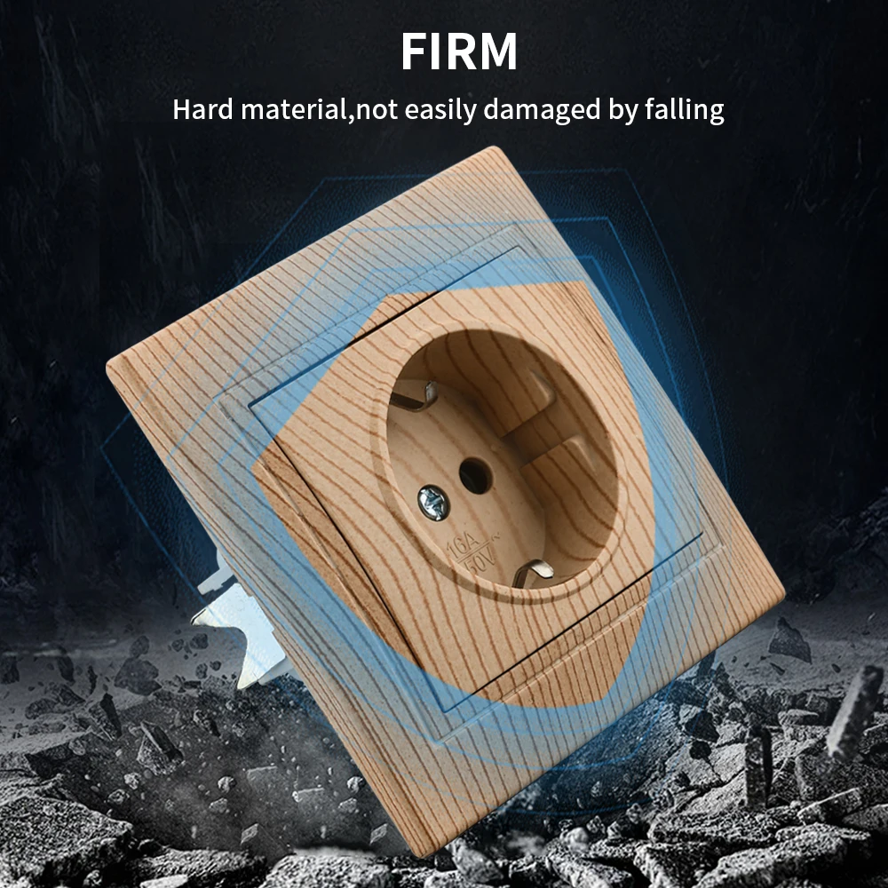 WESA Wood Power Socket 16A EU Standard Electrical Outlet Standard Ground Wall Socket 86mm*86mm Flame Retardant Plastic Panel view 2