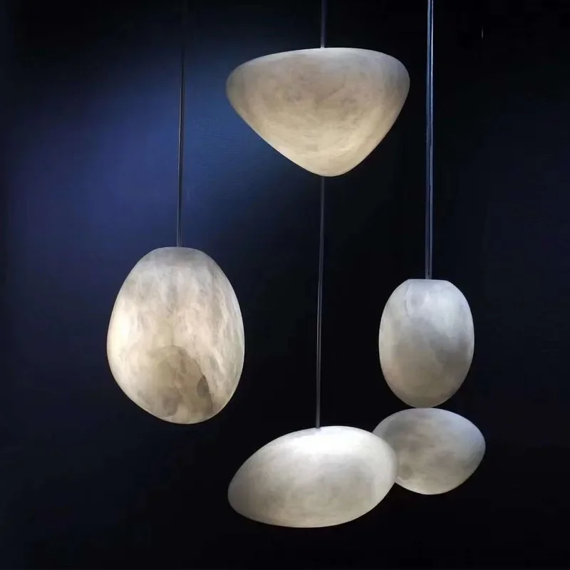 Natural Marble Chandelier Bedroom Living Room Lamp Home Decor Alabaster Stone Modern Copper Creative Pebbles Pendant Lights