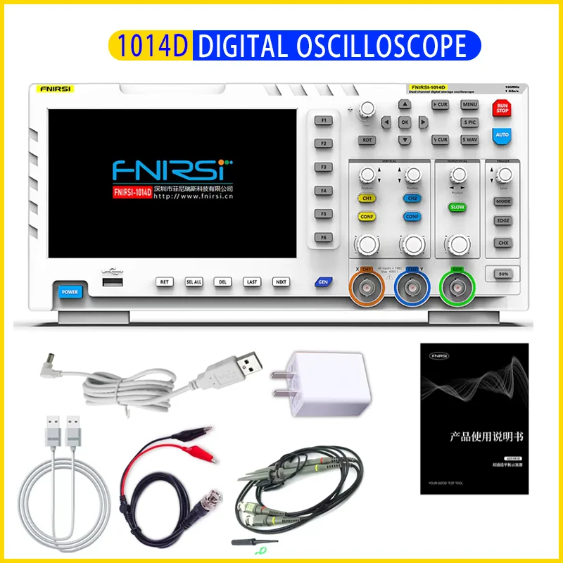 FNIRSI 1014D Digital Oscilloscope 2-In-1 Dual Channel Input Signal Generator Benchtop Oscilloscope 1GSa/S Sampling Rate 100MHZ