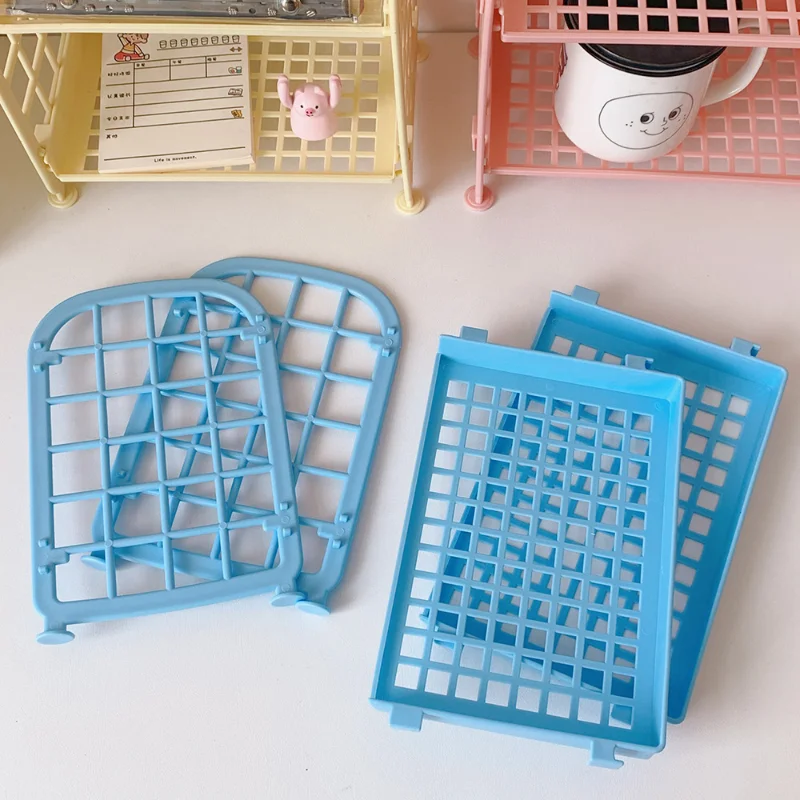 Estante de almacenamiento de lápices y cepillos cosméticos, organizador de papelería de escritorio Simple, estante plegable hecho a mano, lindo, coreano, 2 capas