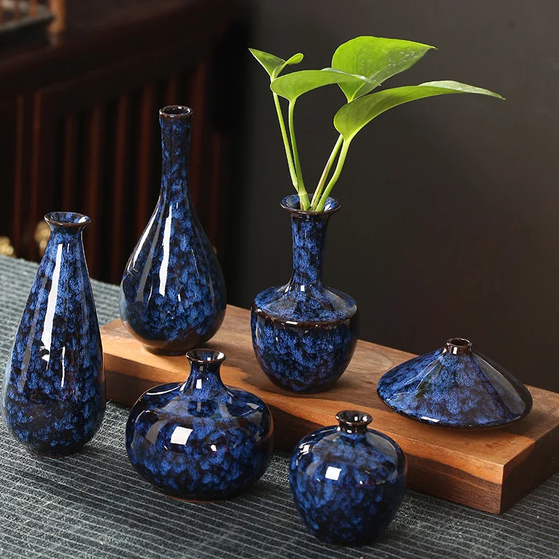 New 1pcs Coarse Pottery Zen Inspired Vase Ornament with Striped Small Vase Chinese Retro Three Piece Set Zen Inspired Vase