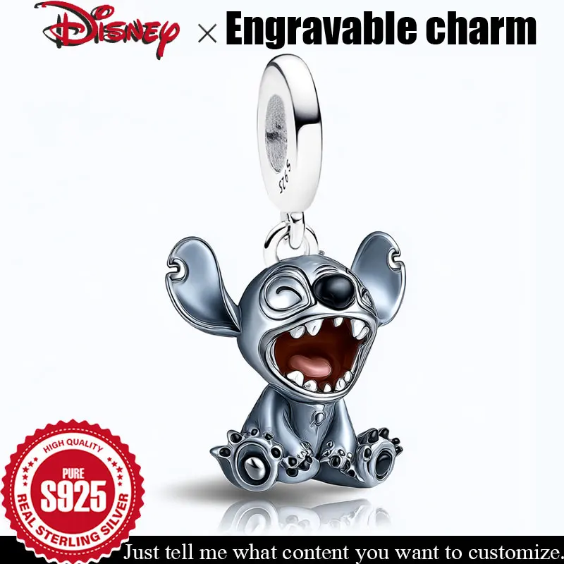 

925 Sterling Silver Charm Laughing Stitch de Disney Customizable pendant Original DIY Engravable Beads Jewelry accessories