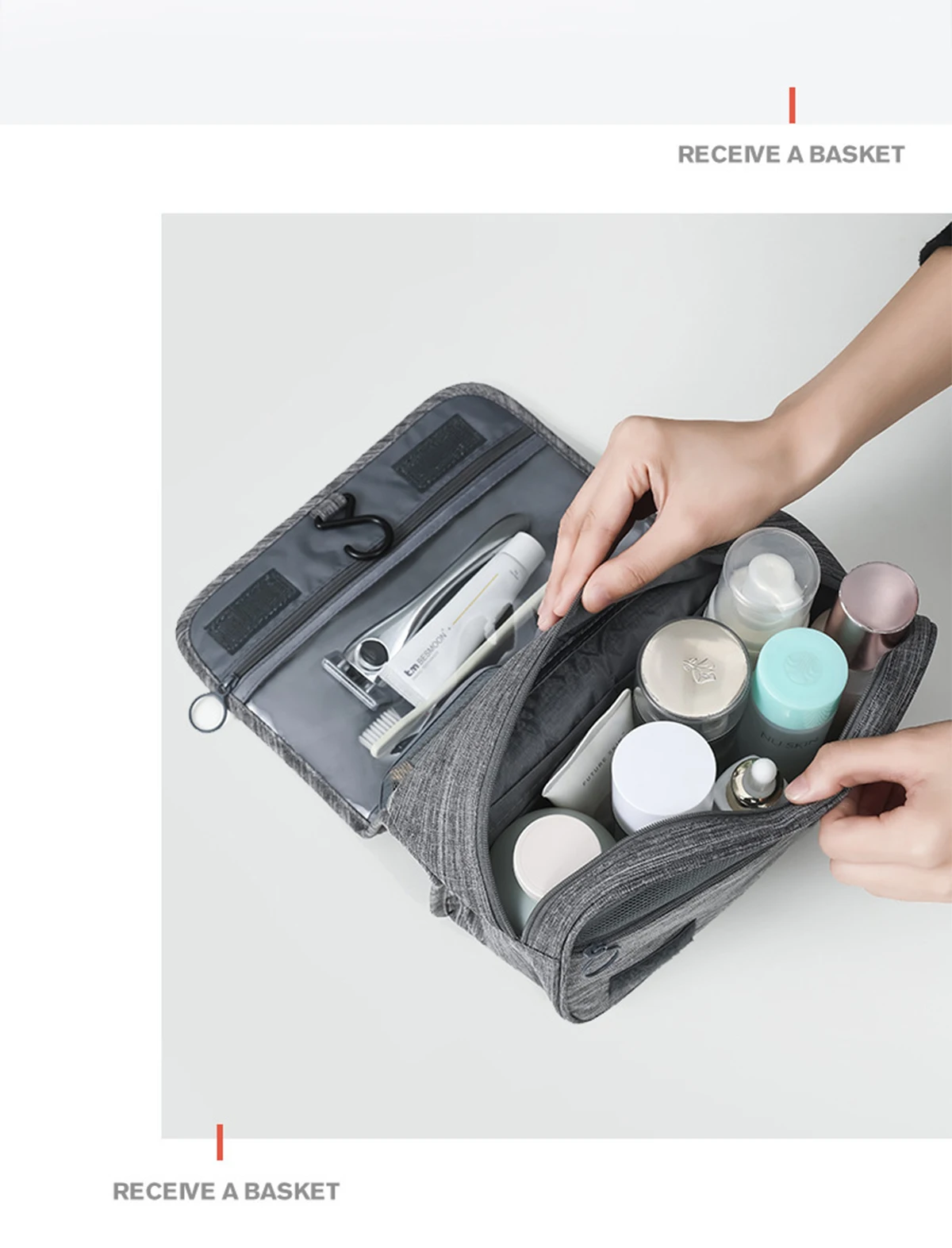 Reise-Kulturbeutel mit großer Kapazität, multifunktionale tragbare Kosmetiktasche mit Haken, Aufbewahrungstasche für Herren, Reise-Aufbewahrungstasche – Detail 16