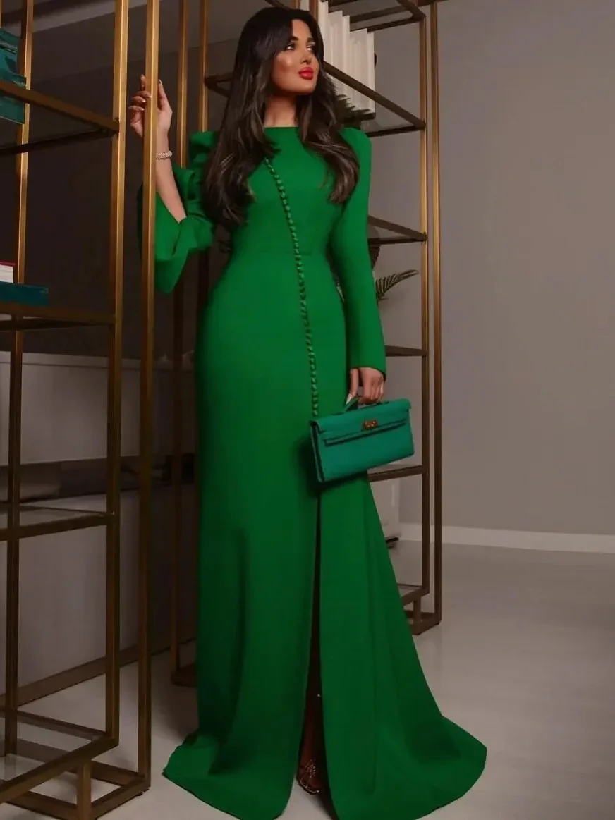 

Oisslec Green Tight Prom Dress Formal Floor-Length With Long sleeves Evening Gowns Summer Party Dress For Women2024