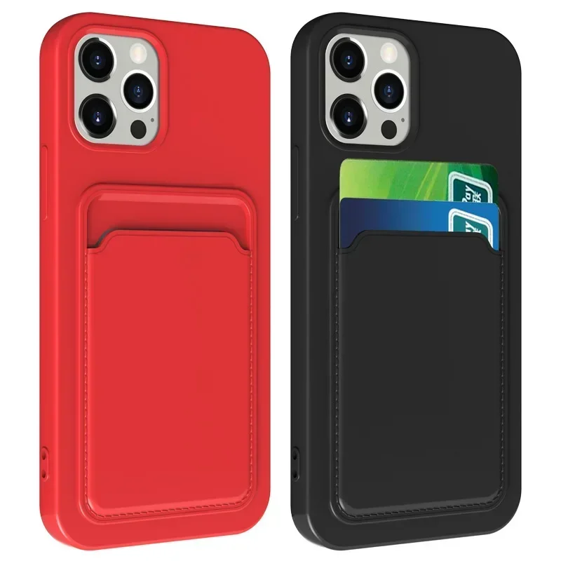 Liquid Silicone Phone Case For iPhone XR X 8 7 Plus SE 2020 16 15 14 13 12 Mini 11 Pro XS Max  Card Slot Bag Back Cover L05