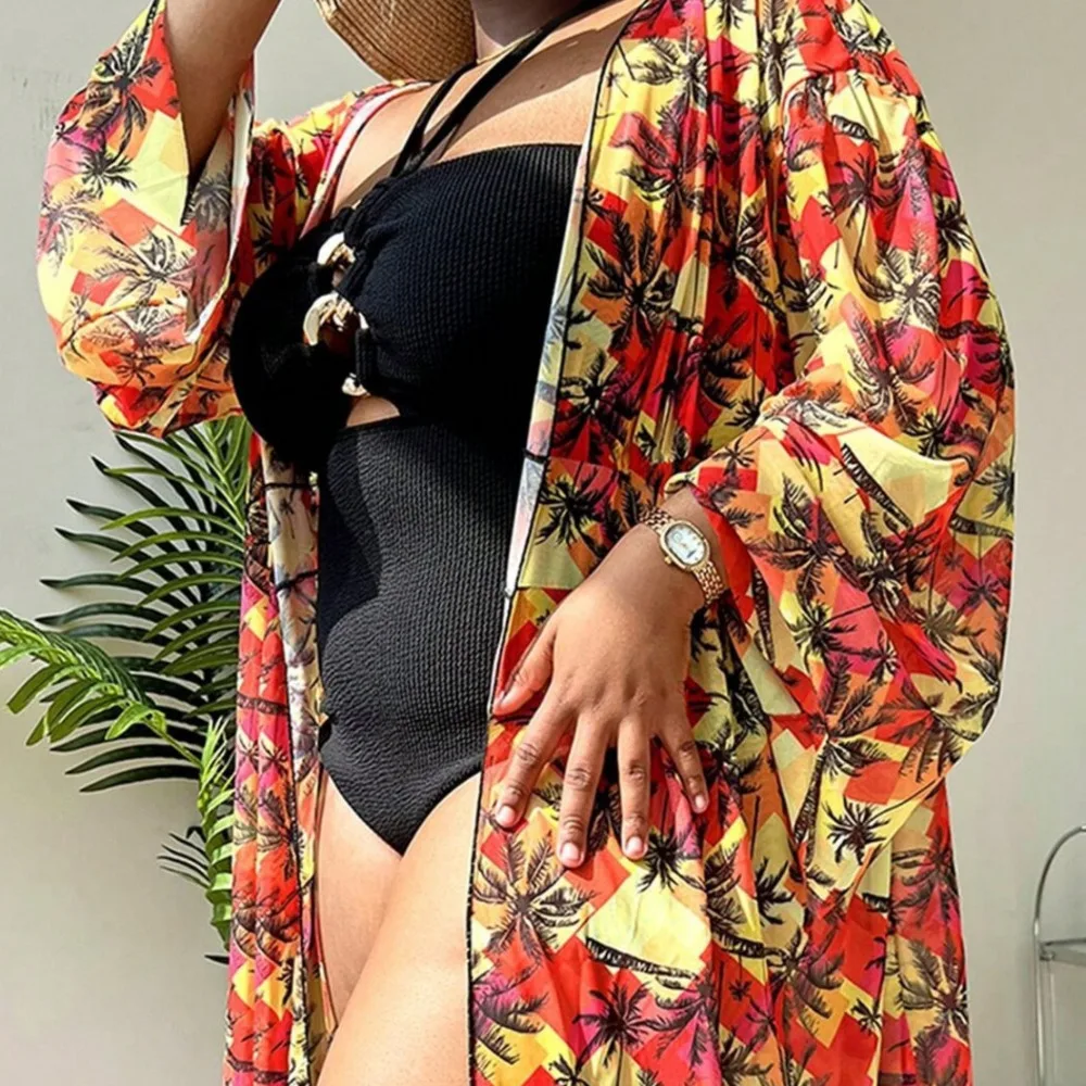 Plus Size Female Clothing New Print Pattern Sex And Comfortable Oversized Swimming Cover Loose Vacation Clothing 2024 New