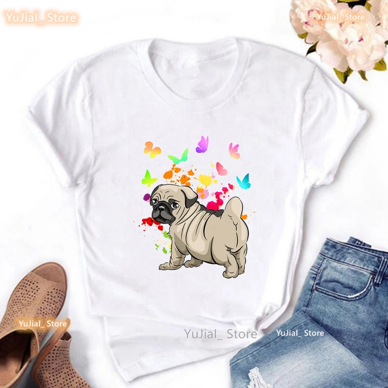 

Colorful Pug Dog Puppy Print T Shirt Girls Cockatiel Parrots Horse Zebra Bunny Rabbit Butterfly Tshirt Women Harajuku Shirt