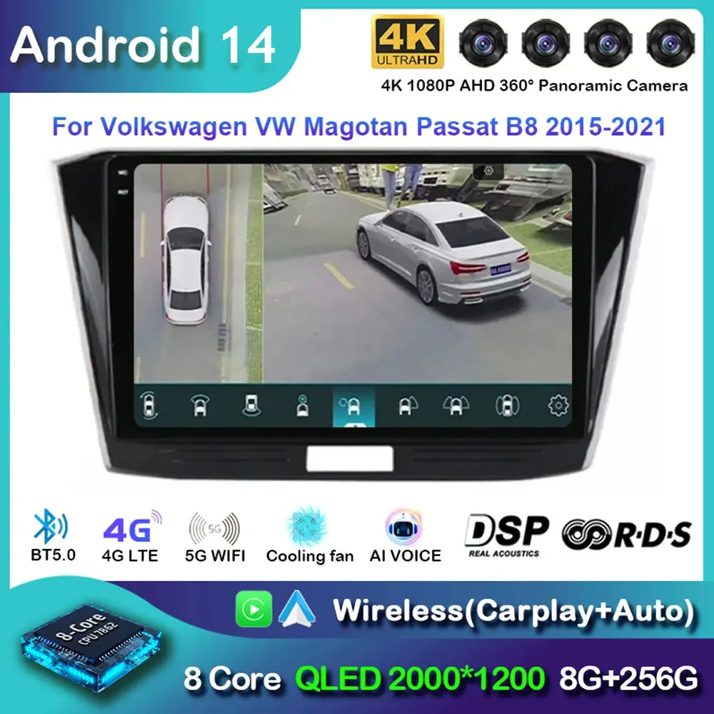 

Android 14 For Volkswagen VW Magotan Passat B8 2015-2021 Car Radio Navigation GPS Video Player QLED Screen Multimedia Stereo DSP