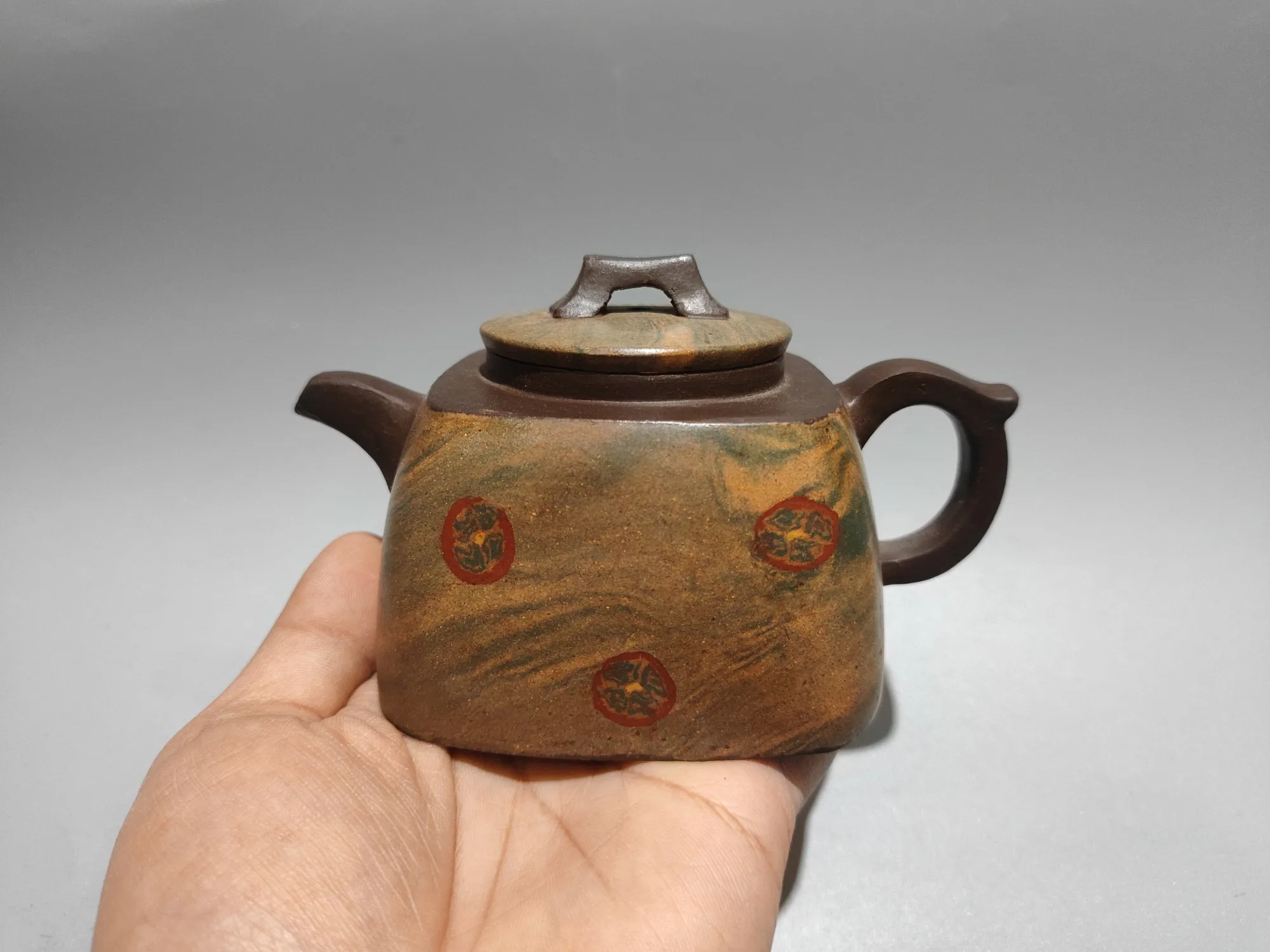 Purple Clay Pot Old Purple Mud Four sided clay pot Marble textured color pot Kettle Teapot Pot Tea Tasting Tea Ceremony