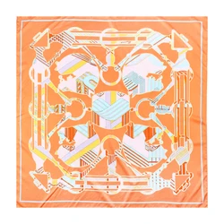 Manual Hand Rolled Twill Silk Scarf Women Horse Print Square Scarves Wraps Echarpes Curled Foulards Femme Bandana Hijabs 90CM