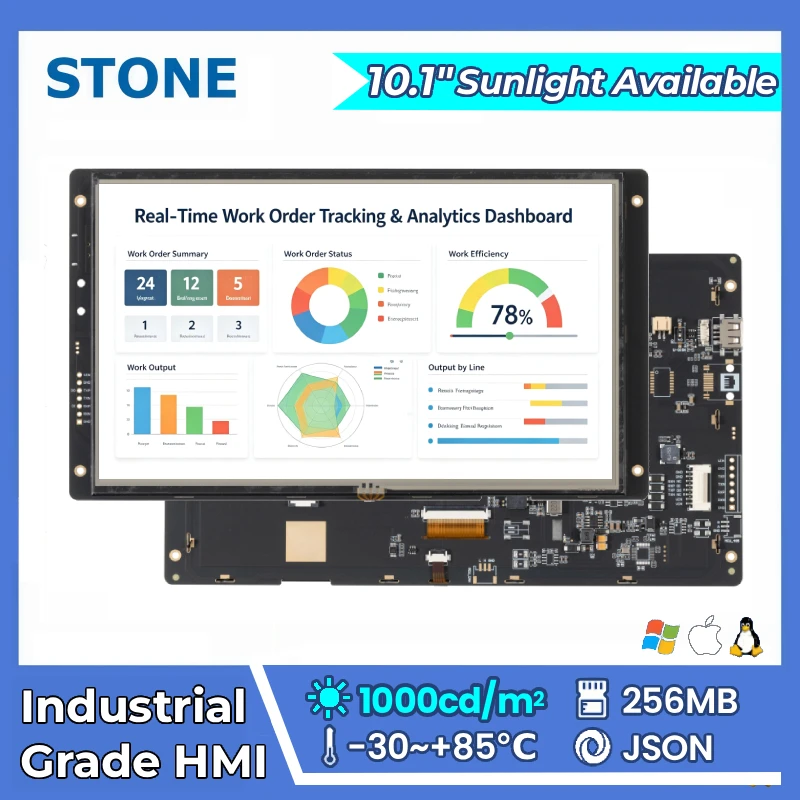 STONE A 10.1 inch Industrial HMI Display Panel TFT LCD with Resistive Touch Screen RS232/RS422/RS485/TTL 1024*600 for Arduino