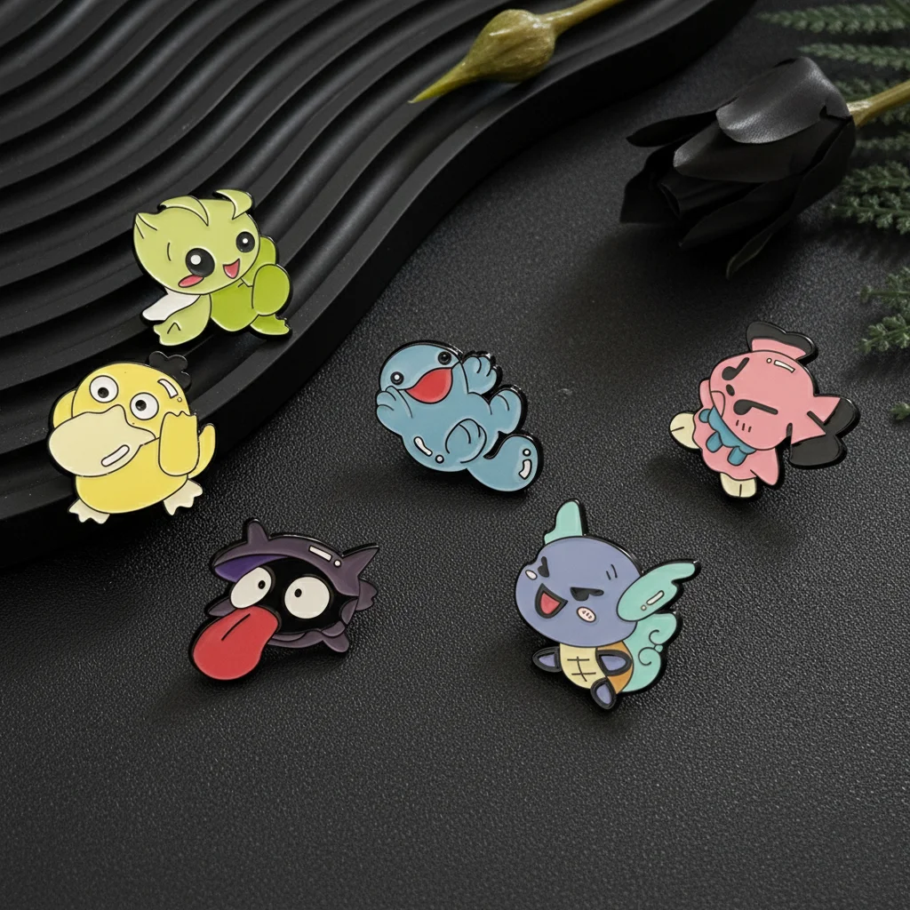 6 قطعة البوكيمون المينا بروش مجموعة الكرتون Psyduck شلدر الحيوان تصميم الملونة التلبيب دبابيس جمع للملابس على ظهره #2