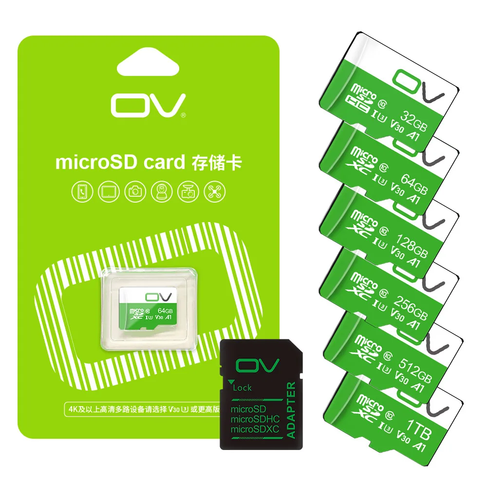 OV-Carte mémoire Micro SD, U3, V30, A1, SDXC, TF haute vitesse, 1 To, 512 Go, 256 Go, 128 Go, 64 Go, 32 Go, Microsd pour appareil photo de jeu, UAV,