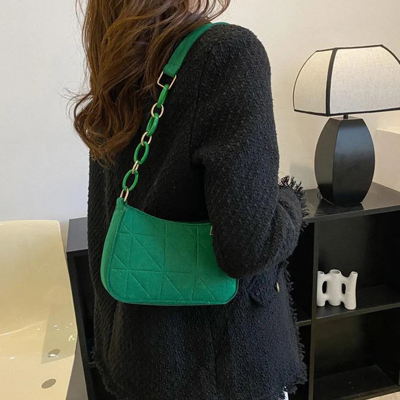 Leve feltro bolsa de ombro para mulheres, bolsa axilas, cor sólida, elegante